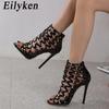 Eilyken New Narrow Band Peep Toe Women Sandals 2025 Summer Hollow Catwalk Stripper Dress High Heels Female Shoes