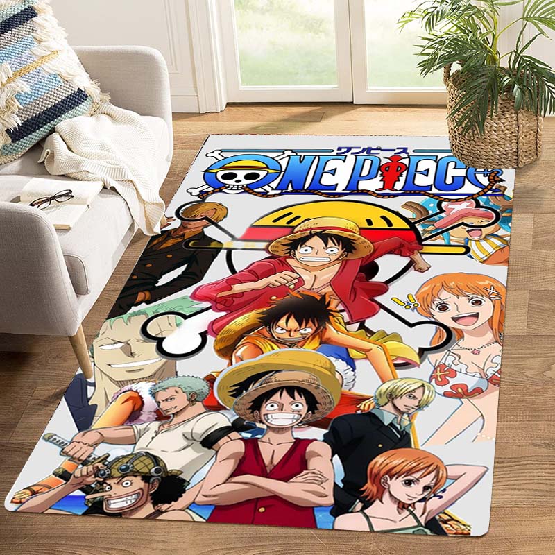 One Piece Luffy & Crew Pattern Printed Rug, Anime Style Home Decor, Anti-slip & Stain-resistant Carpet for Bedroom & Living Room