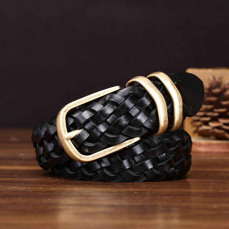 Personalized Fashion Trend, Hand-Woven Belt For Women, Free Punching, Versatile Retro Pure Cowhide Woven Genuine Leather Belt For Women