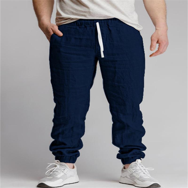 Mode Neue Herren Freizeithose Baumwolle Leinen Grenzüberschreitend Neu Einfarbig Kordelzug Sport Freizeit Atmungsaktiv Kordelzug Hose