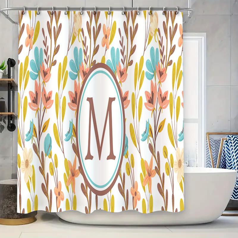 Vintage Bathroom Shower Curtain Floral Design with Letter Personalization for Home Decor Customizable Size Available on AliExpre