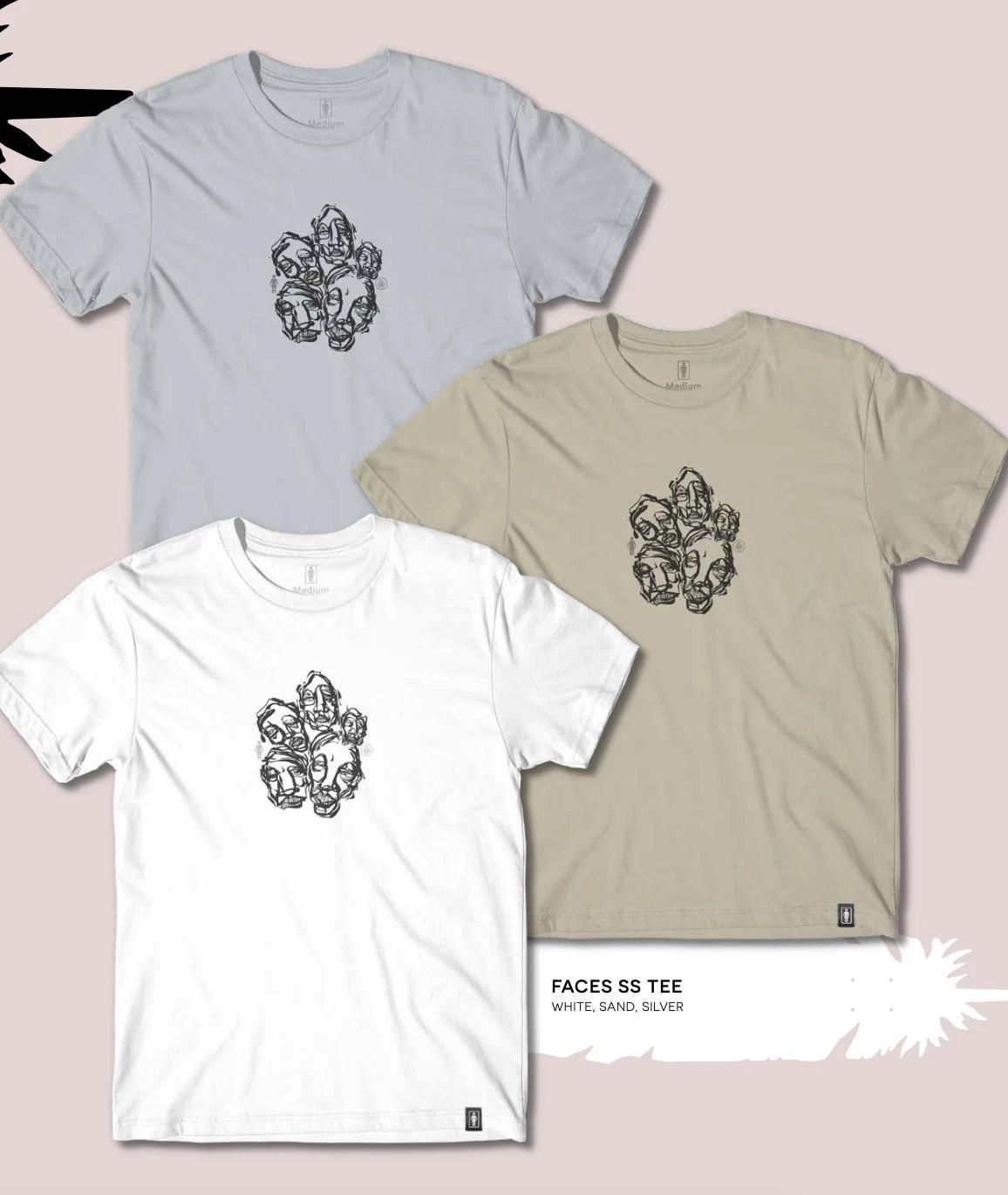 Girl Skateboards Steve Saiz Faces Skate Tee Tan, White, Grey 4XL