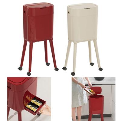 Trash Bin Built In Bottom Drawer Simplistic Dustbin Garbage Can Waste Basket High Foot for Bedroom Home Office Bathroom Kitchen
