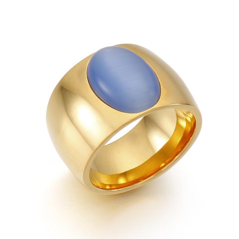 Bague en Pierre Œil de Chat Style Européen-Américain - Bague Ovale en Acier Titane Mode Rue pour Femmes