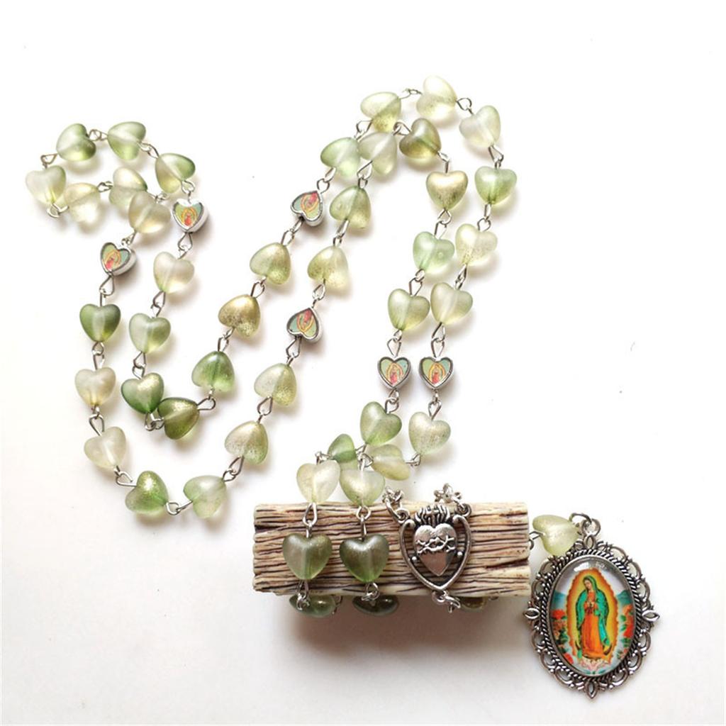 Elegante Rosenherz-Perlen Glasanhänger Rosenkranz-Halskette Christliches Gebet Modischer Vintage-Halsschmuck für den täglichen Gebrauch