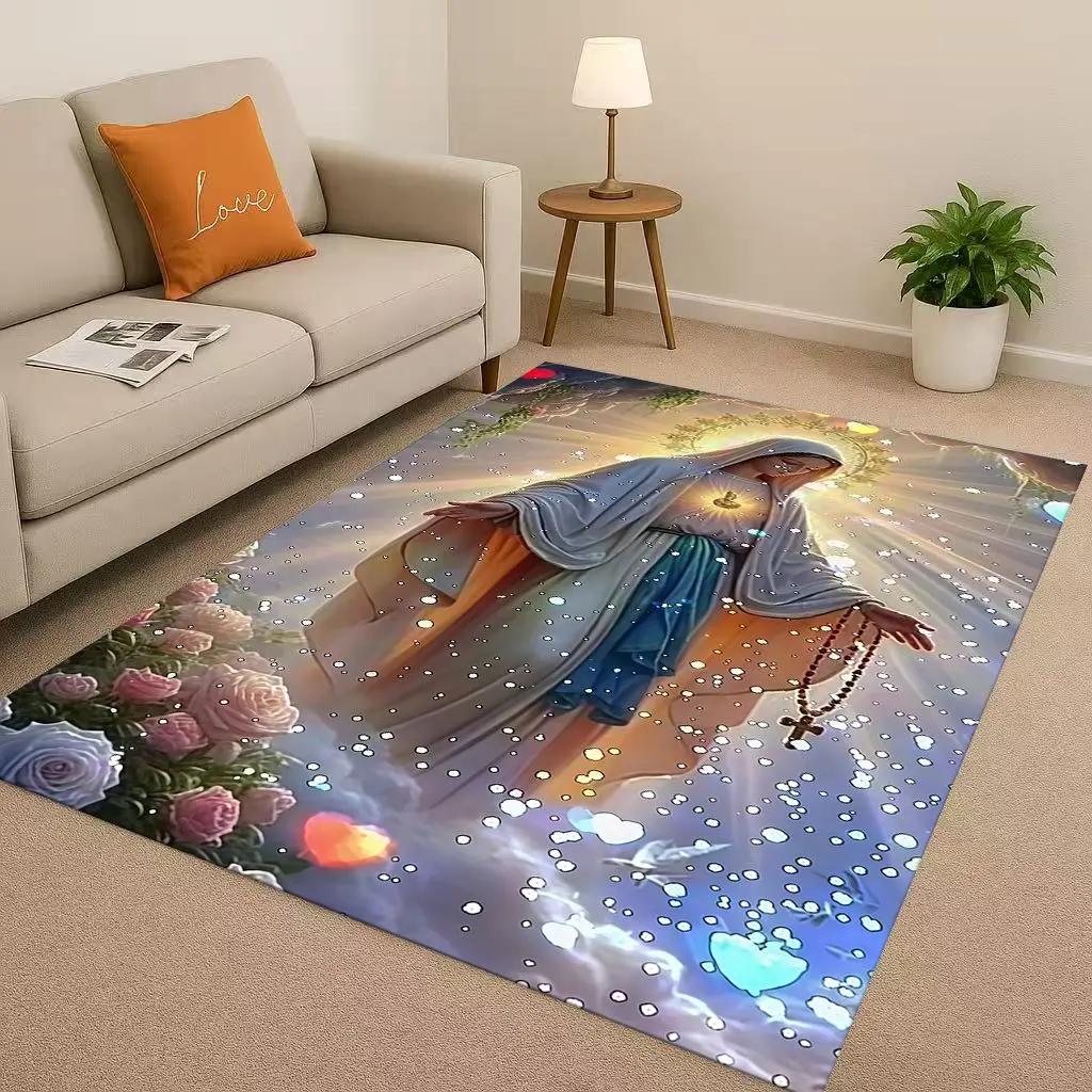 Retro Jesus Virgin Mary Art Living Room Non Slip Area Rug Soft Carpet for Bedroom Playroom Sofa,Easy Clean Home Decor Doormat