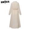 GMXIA Women Casual Loose Long Dress Turn-down Collar Long Sleeve