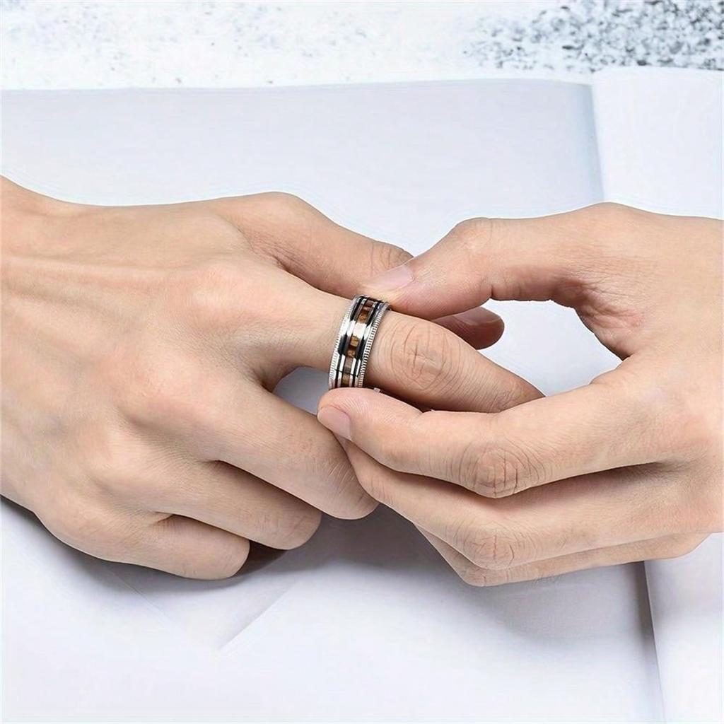Fashion Copper Color Men Stainless Steel Koa Wood Rings Sawtooth Edge Engagement Rings For Men Women Wedding Party Jewelry Gifts