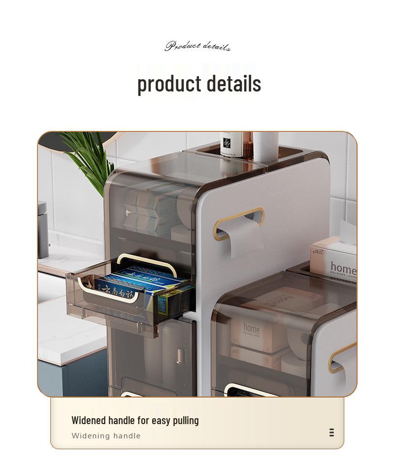 Luxury Bathroom Crevice Storage Rack Trolley - No Installation Required, Floor-Standing Cabinet.