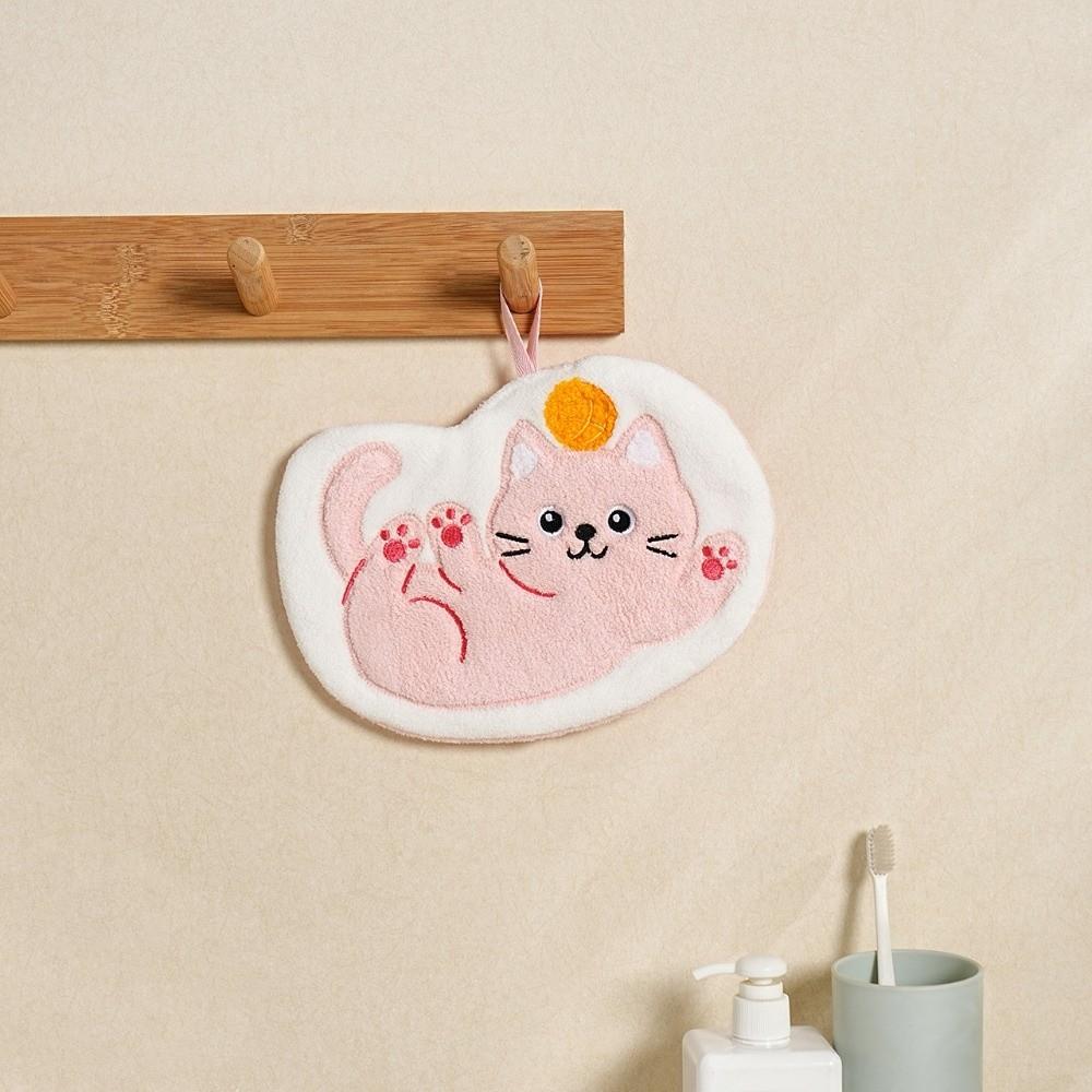 Cute Cat Hanging Hand Towel Coral Fleece Strong Water Absorption Handkerchief Towel Thickened Cartoon Bathroom Kerchief