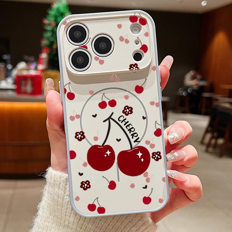 Cartoon Cherry Print Magnetic Phone Case For iPhone 17 Pro Max 16 15 14 13 Pro Max For Magsafe Wireless Charge TPU PC Back Cover