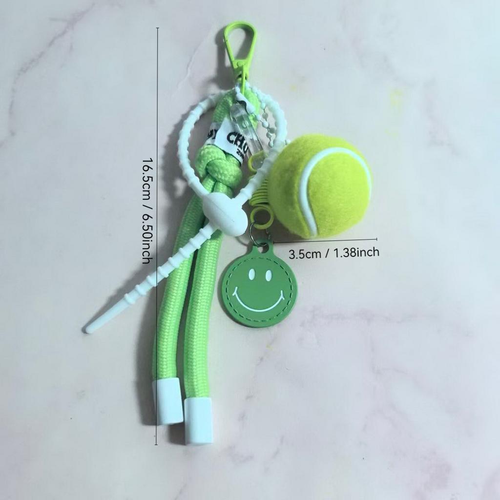 Bunte Lachendes Gesicht Großer Tennis Schlüsselanhänger Kreatives Schultaschen Anhänger Silikon Binde Seil Dekoration Anhänger Geschenk Grün/Lila