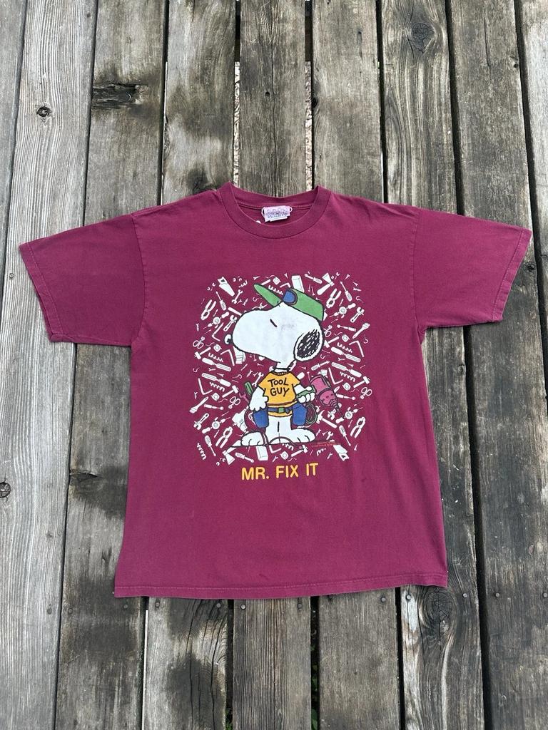 Vintage Snoopy Mr Fix It T Shirt Men’s XL Maroon Burgundy USA Peanuts