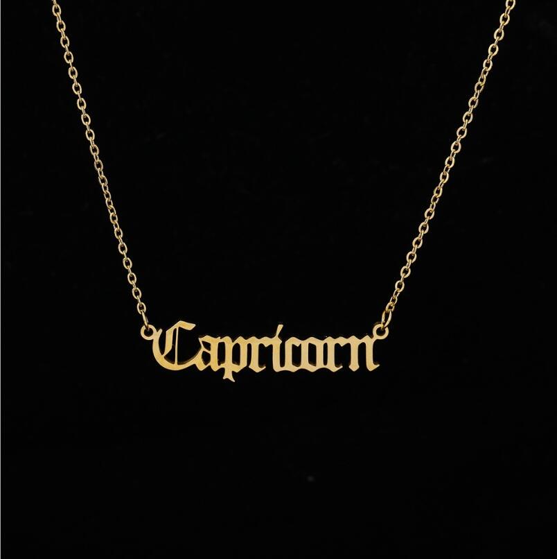 Stainless Steel 12 Zodiac Constellation Necklaces Letter Aquarius Aries Gemini Pisces Leo Sagittarius Pendant Necklace for Women