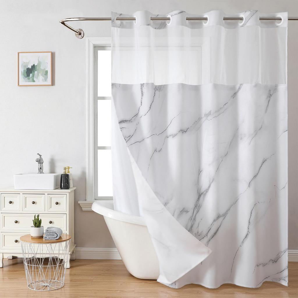 1PC No Hook Double Layer Shower Curtain Waterproof Removable Lined Leaves Plants Modern Bathroom Decorative Shower Curtains