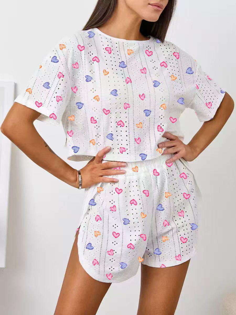

2025 Short-Sleeve Jacquard Print Two-Piece Pajama Set for Women S