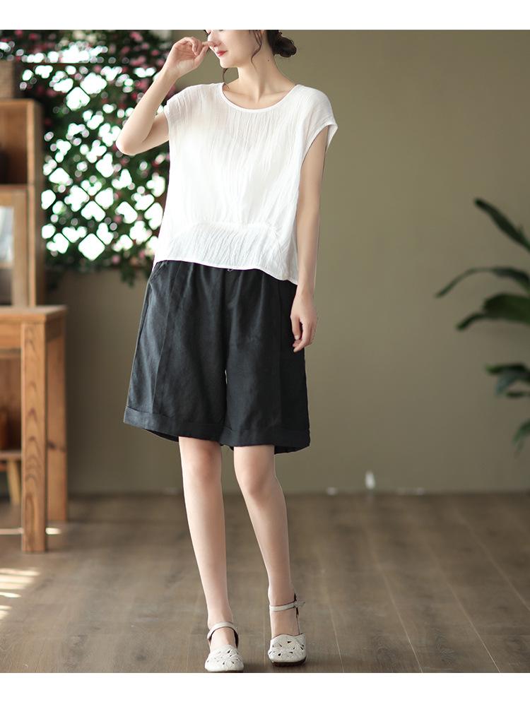 Women's Stylish Summer 2026 Solid Color Tencel Shirt - Loose Fit, Round Neck, Short Sleeves