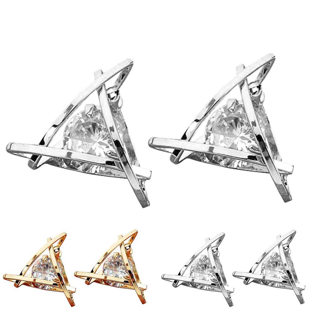 Women Lady Geometric Crystal Rhinestone Ear Stud Clip Pin Girl Silvery Golden Earrings Jewelry