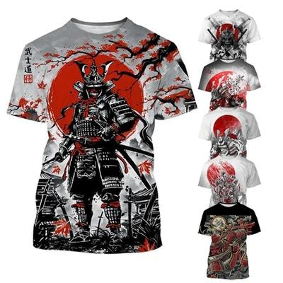 Σαμουράι Πανοπλία Τατουάζ Τέχνη Ανδρικό T-Shirt Δροσερό 3D Πλήρης Εκτύπωση T-Shirt Καλοκαιρινή Μόδα Κοντομάνικα T-Shirts Punk Halloween Τατουάζ T-Shirts