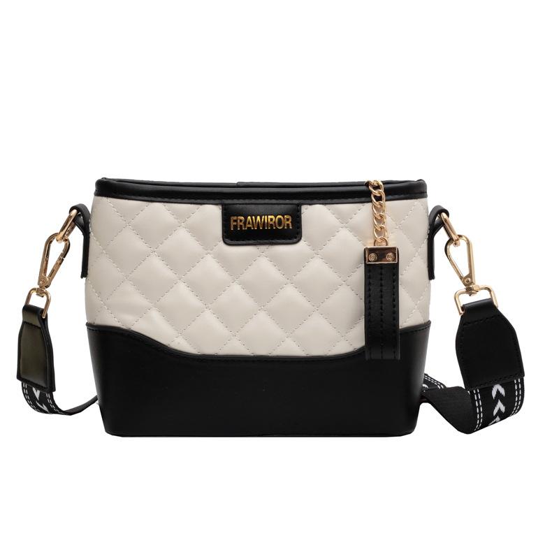 Niche diamond stray bag 2025 new contrasting colors popular wide shoulder strap messenger bag fashionable and simple shoulder bag