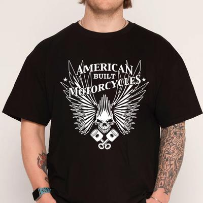 Gevleugelde Schedel Motorfiets T-shirt 100% Katoen Ronde Hals T-shirt Mode Korte Mouw Heren T-shirts Grafische T-shirts