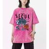 Seoul Beautiful Scenery Printed Washed T-Shirt Female Breathable Cotton Cool Tee Shirt Summer Snow Wash Clothing