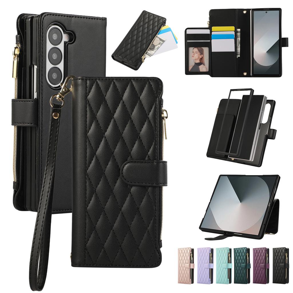 Crossbody Zipper Card Solt Fragrant Leather Wallet Case For Samsung Galaxy Z Fold 6 5 4 3 5G Fold6 Fold5 Bag Lanyard Strap Cover