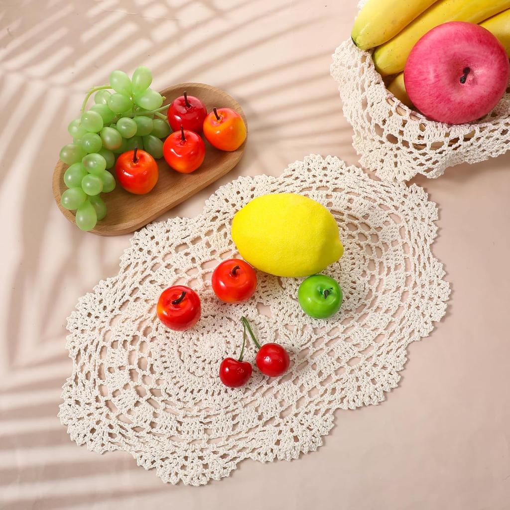 Handmade Crochet Lace Doilies, 2PCS Beige Oval Cotton Table Runner Placemats, Floral Cotton Table Scarf Knitted Coasters Placemats Furniture Cloth