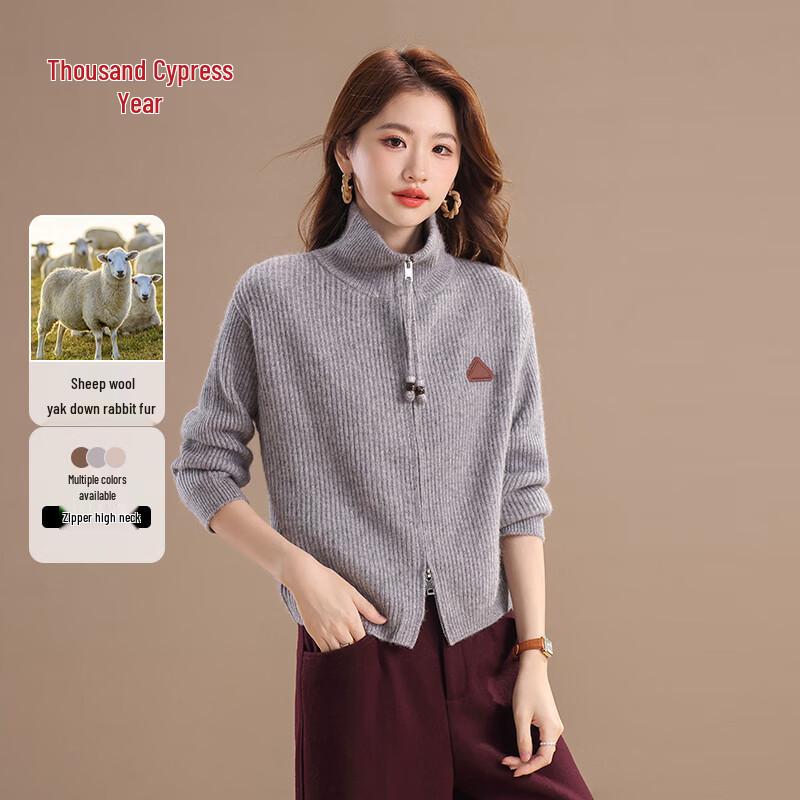 

Qianbainian Women s Yak Wool Blend Stand Collar Cardigan M