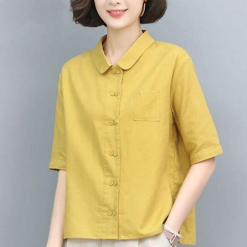 Summer Oversized Loose Simple Fashionable Casual Five Quarter Sleeved Shirt Blouses & Shirts