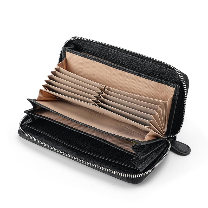 

[Yocipa] Wallet genuine leather ladies round zipper long wallet large capacity leather card case Multifunctional wallet skimming Prevention Popularity