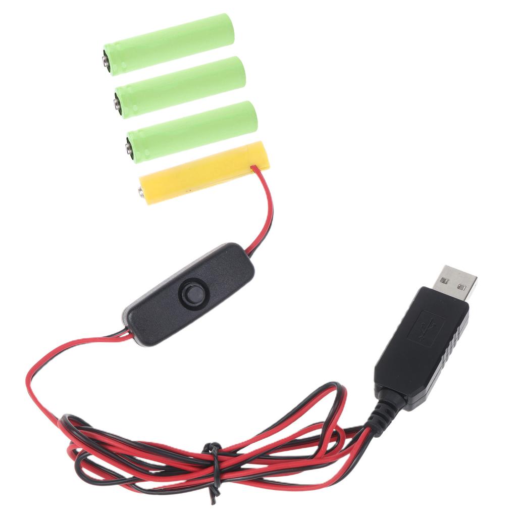 6V LR6 AA Dummy Battery AA Battery Eliminators Cable with Switches Replace 4Pcs 1.5V AA Batteries for LED Light