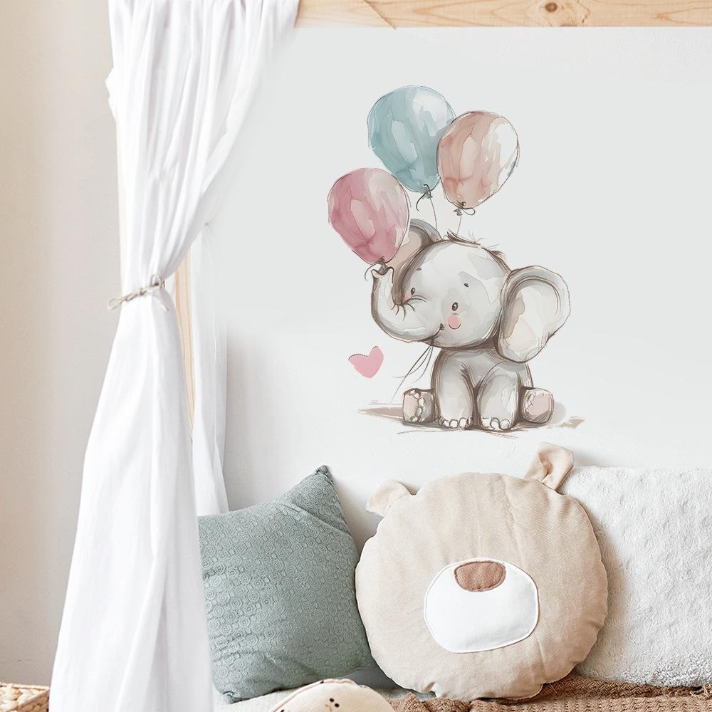 Cartoon Bear Elephant Balloon Star Wall Decals for Children's Room Bedroom Background Decoration Self Adhesive Wall Stickers