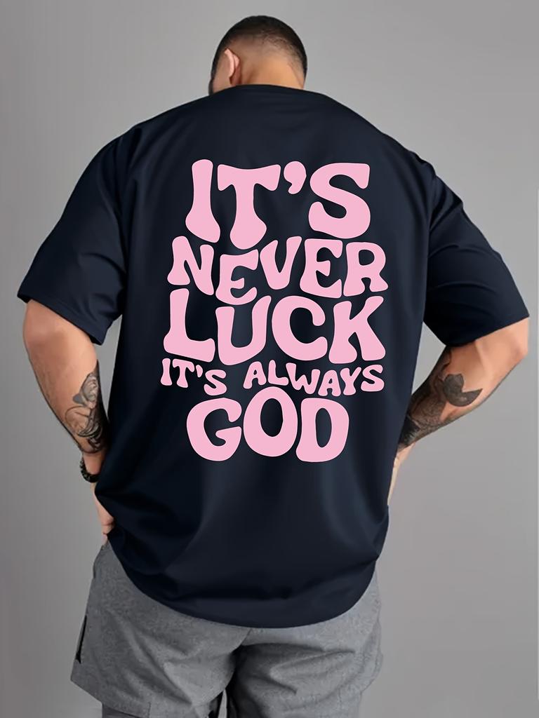 [Vintage Sports T-Shirt]  Vintage Men's "It's Never Luck" Print Short Sleeve Crew Neck Casual Sports T-Shirt For Summer