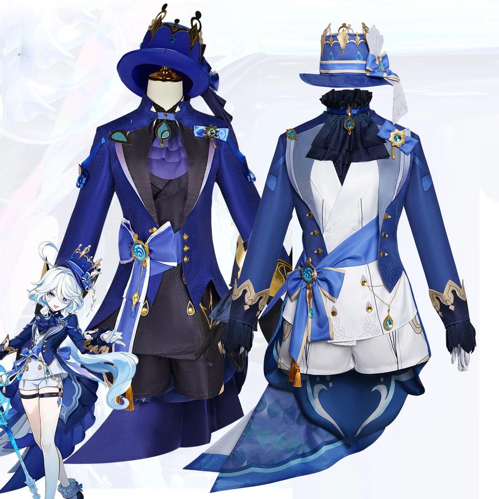 Furina/Focalors Cosplay Anime Hra Genshin Impact Kostým Korunovaný Prima Uniforma Paruka Klobouk Šaty Ženy Halloweenská Párty Role Play Oblečení