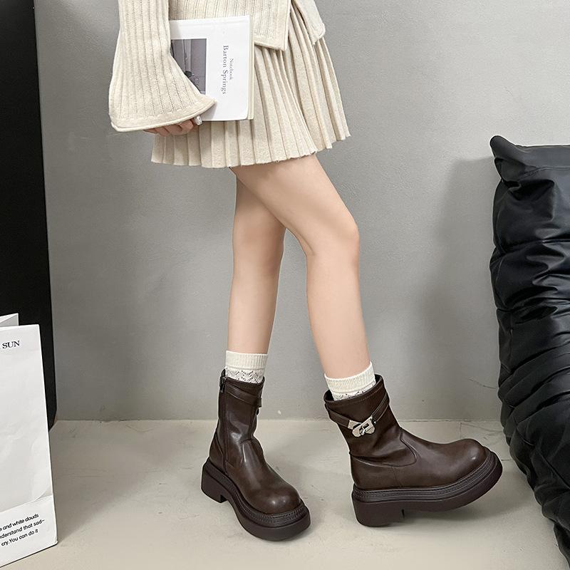 

Black Martin boots women s 2025 new British style explosion autumn and winter retro thin boots thick-soled huge good-looking short boots 40 коричневый