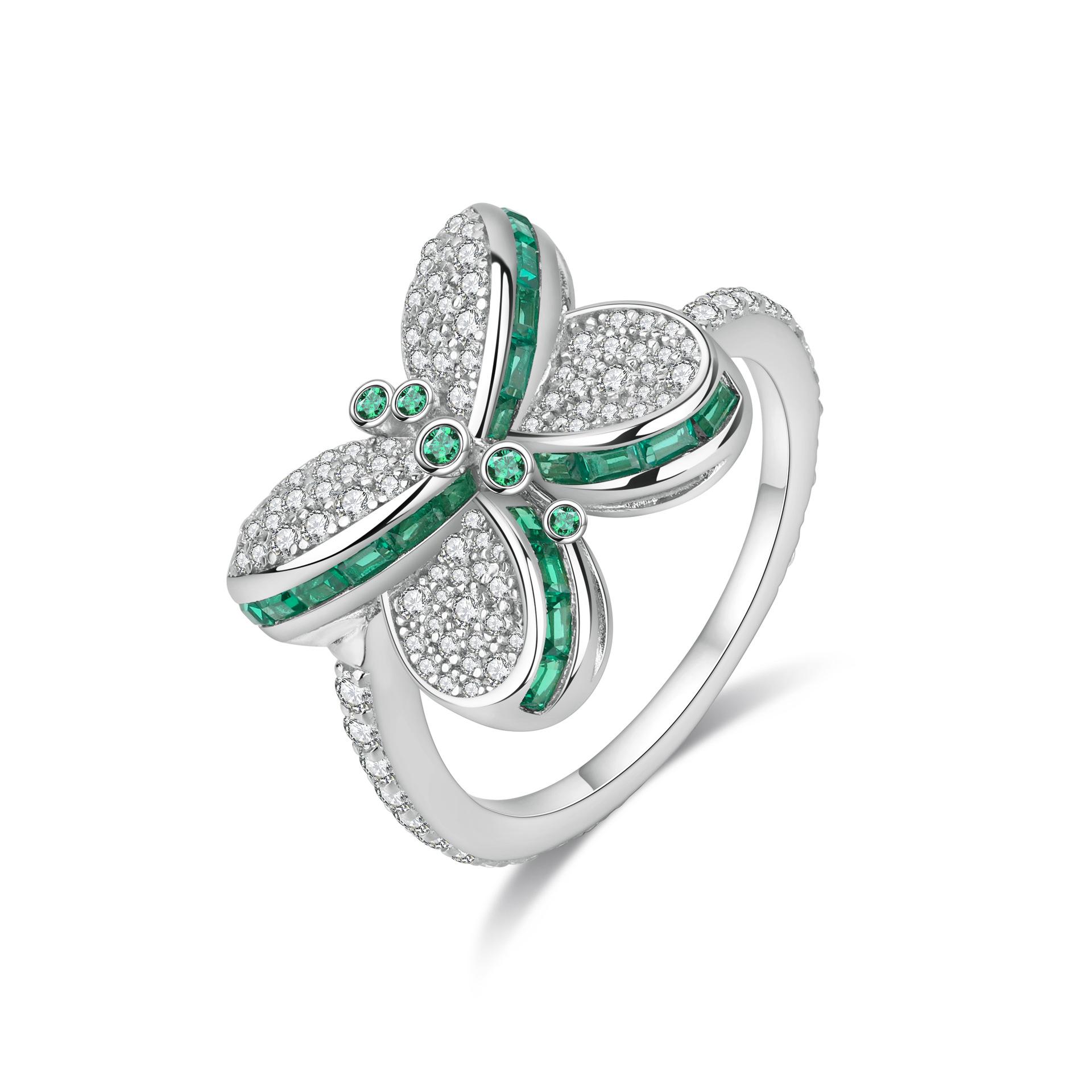 

Кольцо принцессы-бабочки для женщин, премиальное легкое роскошное кольцо-бабочка для женщин из стерлингового серебра 925 пробы No. 8 зелёный