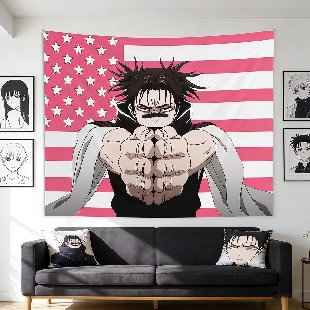Jujutsu Kaisen Choso Vlajka Gobelín Růžová US Vlajka Potisk Nástěnná Dekorace Plochý Tištěný Anime Dekor Pro Ložnici & Fanoušky Manga