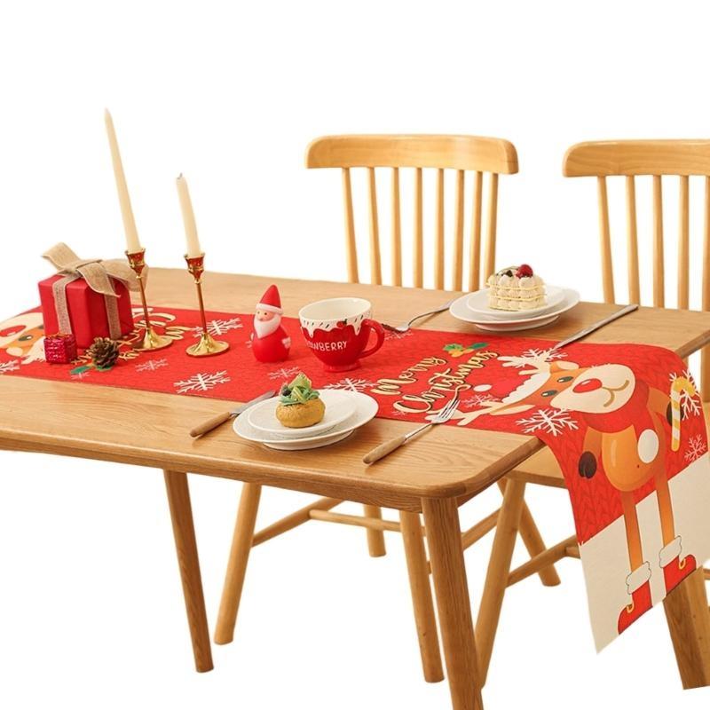 Holiday Dining Table Runner Christmas Party Decorations Wrinkle Fabric Easy Maintenance Tablecloth
