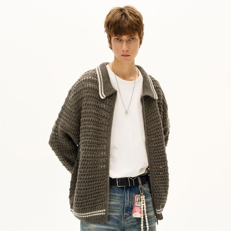 Madwitch Autum Atmosphere Retro Woven Wool Knitwear Jacket Loose Casual Preppy Style Knitwear for Men