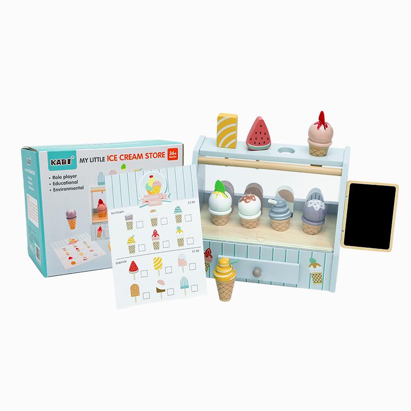 Wooden Ice Cream Shop Play Set for Kids – Pretend Play Kitchen Toy