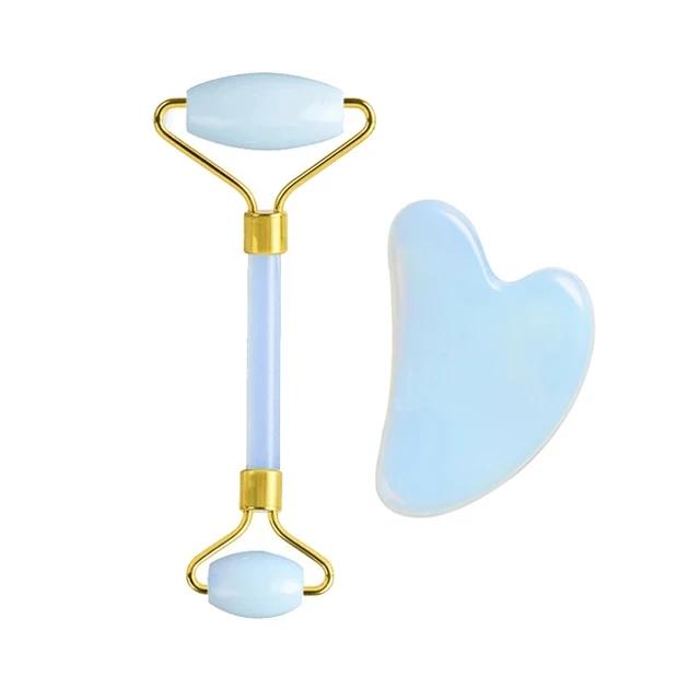2/3/4 Stück Natürlicher Rosenquarz Obsidian Jade Roller Gua Sha Stein Set Gouache Schaber Gesichtsstraffung Anti-Falten Hautpflege Werkzeuge