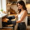 2Pcs Non-Slip Silicone Oven Gloves Heat Resistant Microwave Mitts for Baking Grilling Heavy Duty Cotton Lined Kitchen Gloves