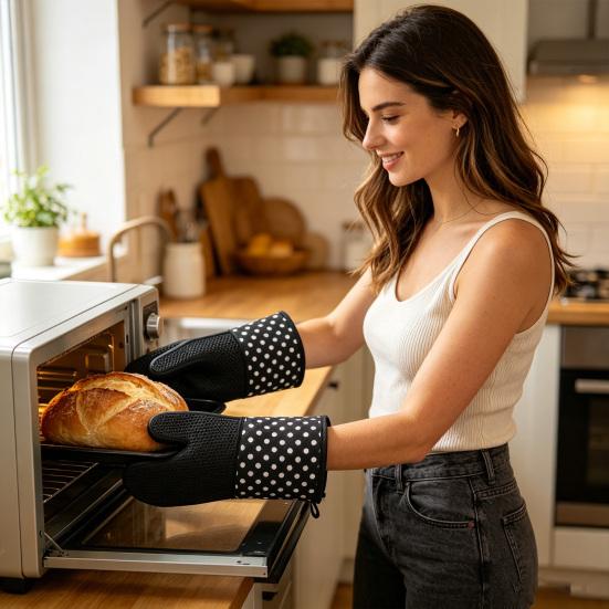 2Pcs Non-Slip Silicone Oven Gloves Heat Resistant Microwave Mitts for Baking Grilling Heavy Duty Cotton Lined Kitchen Gloves
