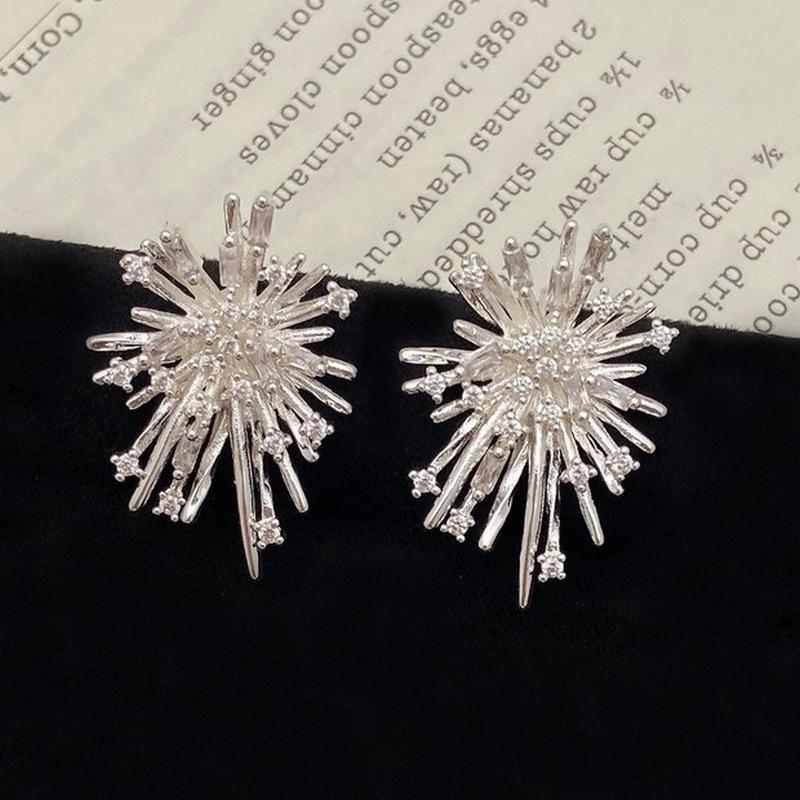 Korean Fashion Retro Personality Firework Flowers Studs Earrings for Women Daily Accessories Exquisite Zircon Party Jewerly Gift