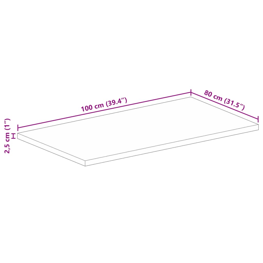 Table Top 100 x 80 x 2.5 cm Rectangular Rough Solid Mango Wood