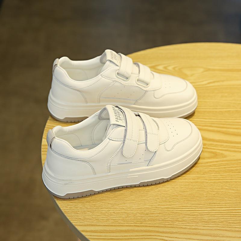 Leather Flat-soled Student Little White Shoes Children's Spring New Velcro Women's Shoes Casual Sports Shoes Board Shoes