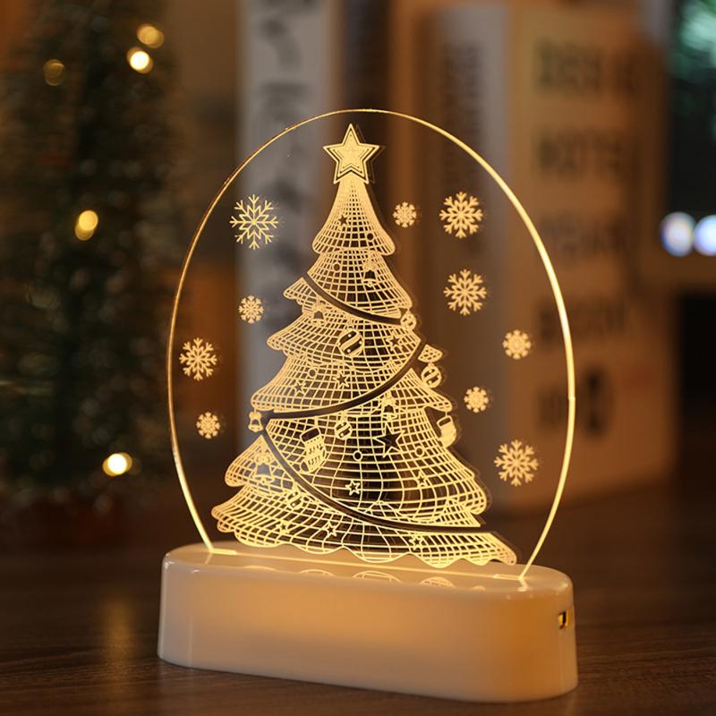 3d Led Christmas Lamp Santa Claus Snowman Bells Ornament Night Lights Christmas Holiday Gifts For