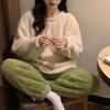 Women's Winter Plush Pajamas Set: Long-Sleeve, Solid Color, Thick Coral Fleece for Home or Outdoor Wear