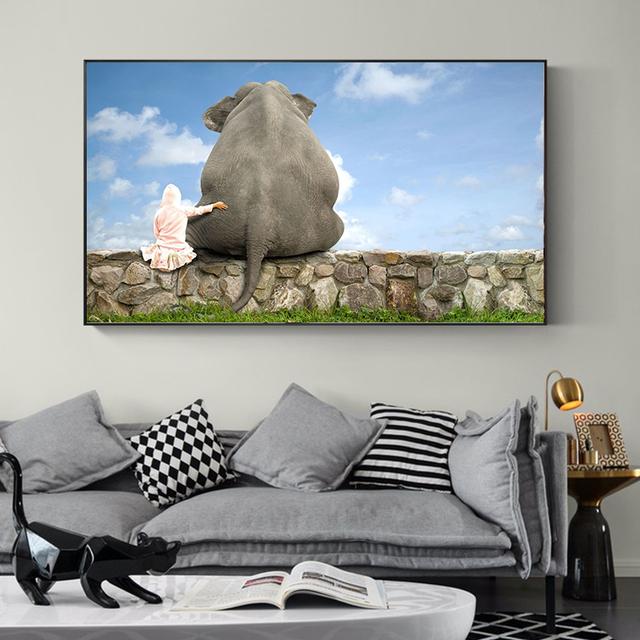 African Elephant Painting Landscape Animal Wall Art Print Elephant Poster Wall Picture for Living Room Bedroom Home Decor